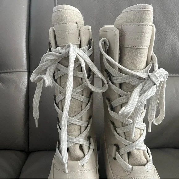 New Sperry Kittery Winter White/Ivory waterproof leather boots Size 8.5 - Picture 4 of 10